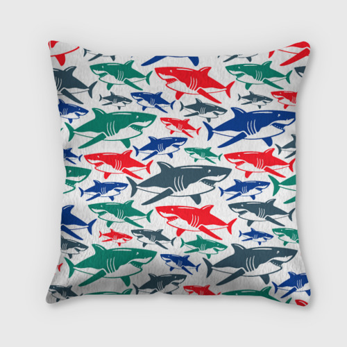 Подушка 3D Стая разноцветных акул - паттерн