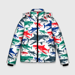 Зимняя куртка для мальчиков 3D Стая разноцветных акул - паттерн