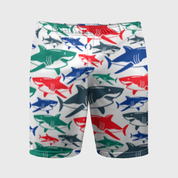 Мужские шорты спортивные Стая разноцветных акул - паттерн