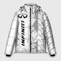 Мужская зимняя куртка 3D Infiniti Speed на светлом фоне со следами шин: по-вертикали