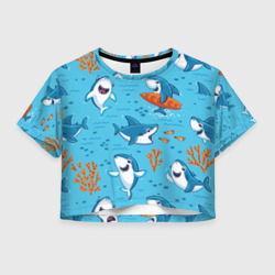 Женская футболка Crop-top 3D Прикольные акулята - паттерн
