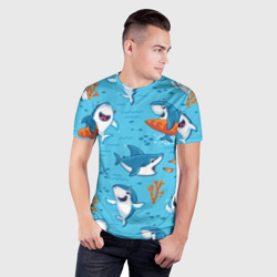 Мужская футболка 3D Slim Прикольные акулята - паттерн - фото 2