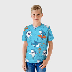 Детская футболка 3D Прикольные акулята - паттерн - фото 2