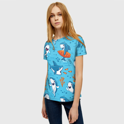 Женская футболка 3D Прикольные акулята - паттерн, цвет 3D печать - фото 3
