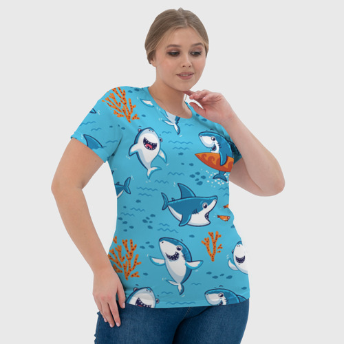 Женская футболка 3D Прикольные акулята - паттерн, цвет 3D печать - фото 6