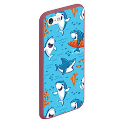 Чехол для iPhone 5/5S матовый Прикольные акулята - паттерн - фото 2
