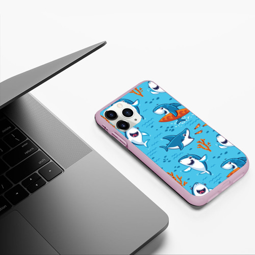 Чехол для iPhone 11 Pro матовый с принтом Прикольные акулята - паттерн, фото #5