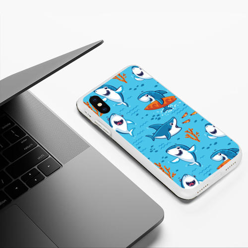 Чехол для iPhone XS Max матовый с принтом Прикольные акулята - паттерн, фото #5