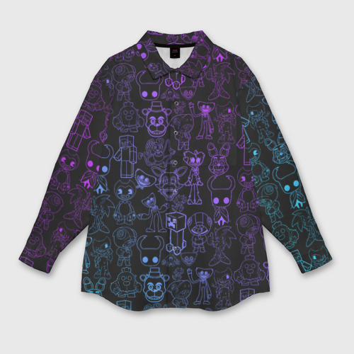 Женская рубашка oversize 3D с принтом Разные персонажи игр, вид спереди #2