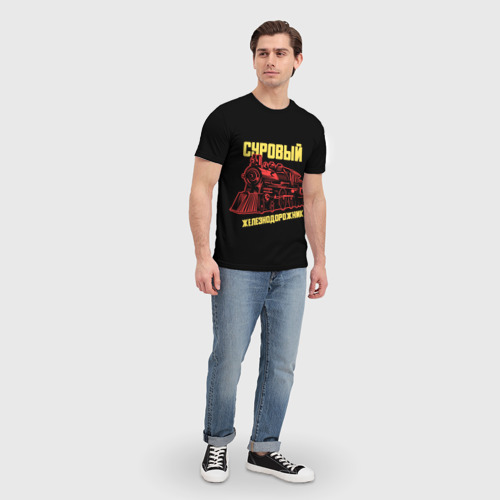 Мужская футболка 3D Суровый железнодорожник, цвет 3D печать - фото 5