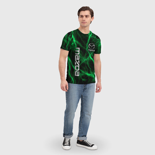 Мужская футболка 3D Mazda зеленые молнии, цвет 3D печать - фото 5