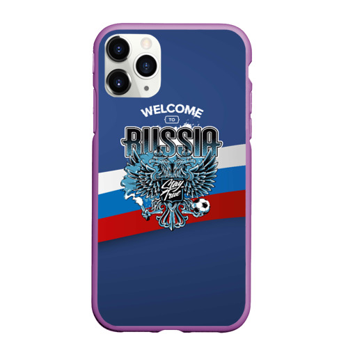 Чехол для iPhone 11 Pro матовый с принтом Wellcome to Russia: лента триколора, вид спереди #2