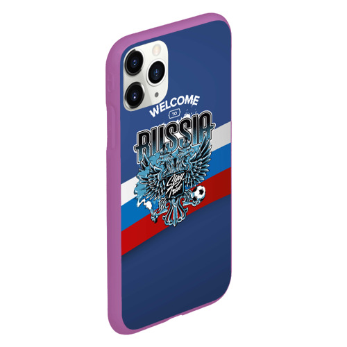 Чехол для iPhone 11 Pro матовый с принтом Wellcome to Russia: лента триколора, вид сбоку #3