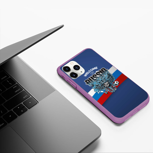 Чехол для iPhone 11 Pro матовый с принтом Wellcome to Russia: лента триколора, фото #5