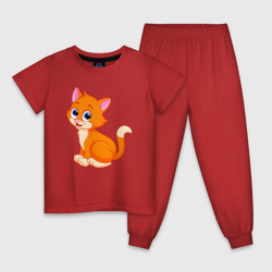 Детская пижама хлопок Оранжевый котик сидит и смотрит