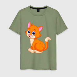 Мужская футболка хлопок Оранжевый котик сидит и смотрит