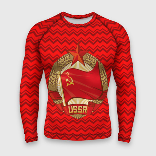 Мужской рашгард 3D с принтом Флаг СССР серп и молот, вид спереди #2
