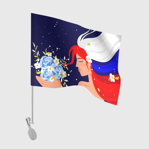 Флаг для автомобиля Русская девушка с триколором на волосах
