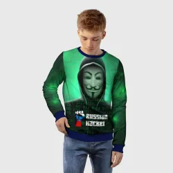 Детский свитшот 3D Russian hacker anonymous green - фото 2