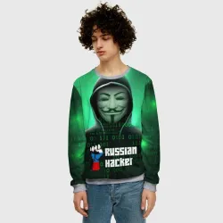 Мужской свитшот 3D Russian hacker anonymous green - фото 2