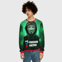 Мужской свитшот 3D Russian hacker anonymous green - фото 2