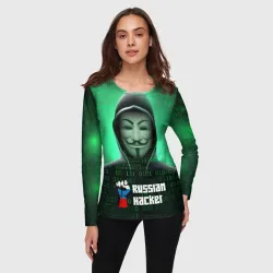 Женский лонгслив 3D Russian hacker anonymous green - фото 2