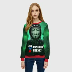 Женский свитшот 3D Russian hacker anonymous green - фото 2