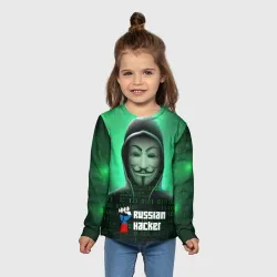 Детский лонгслив 3D Russian hacker anonymous green - фото 2