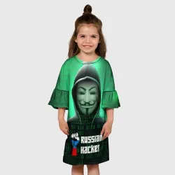 Детское платье 3D Russian hacker anonymous green - фото 2