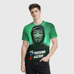 Мужская футболка 3D Russian hacker anonymous green - фото 2
