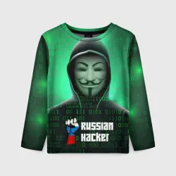 Детский лонгслив 3D Russian hacker anonymous green