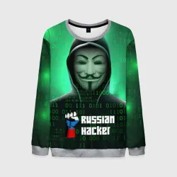 Мужской свитшот 3D Russian hacker anonymous green