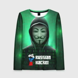 Женский лонгслив 3D Russian hacker anonymous green