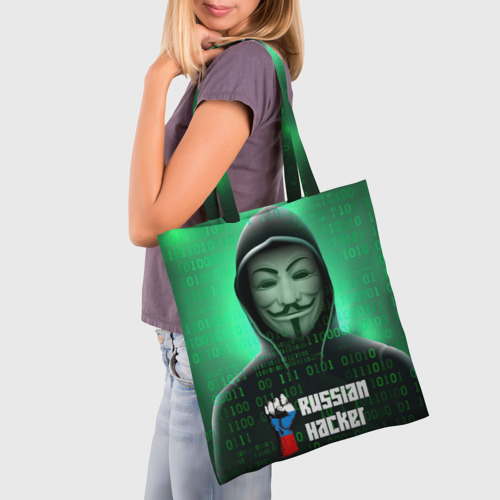 Шоппер 3D с принтом Russian hacker  green, фото на моделе #1