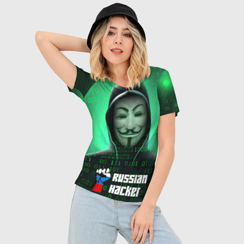 Женская футболка 3D Slim Russian hacker green, цвет 3D печать - фото 3