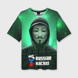 Женская футболка oversize 3D Russian hacker green