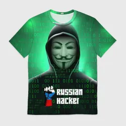 Мужская футболка 3D Russian hacker anonymous green