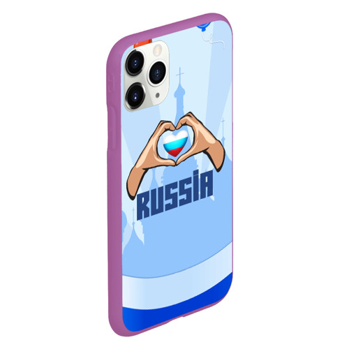 Чехол для iPhone 11 Pro матовый с принтом Люблю Россию - сердечко руками, вид сбоку #3