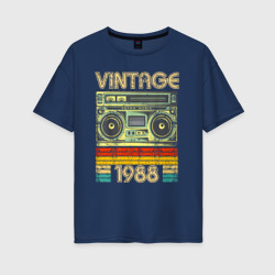 Женская футболка хлопок Oversize Винтаж 1988 аудиомагнитофон