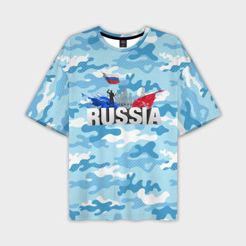 Мужская футболка oversize 3D Russia: синий камфуляж, цвет 3D печать