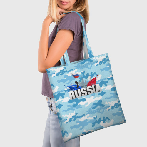 Шоппер 3D с принтом Russia: синий камфуляж, фото на моделе #1