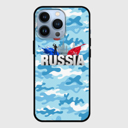 Чехол для iPhone 13 Pro Russia: синий камфуляж