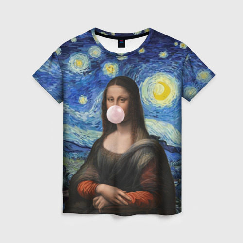 Женская футболка с принтом Мона Лиза Приколы - Звездная ночь, вид спереди №1