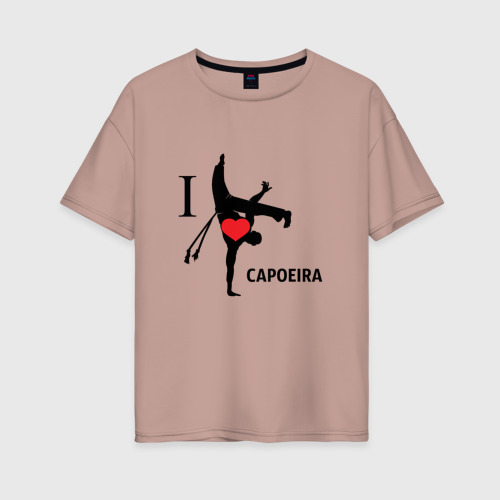 Женская футболка хлопок Oversize I love capoeira, цвет пыльно-розовый