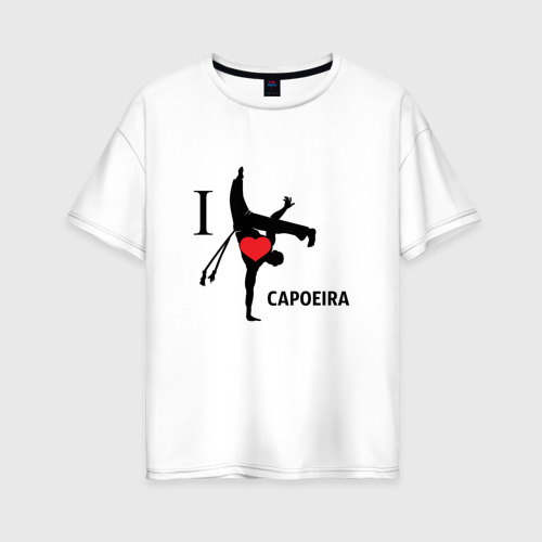 Женская футболка из хлопка оверсайз с принтом I love capoeira, вид спереди №1