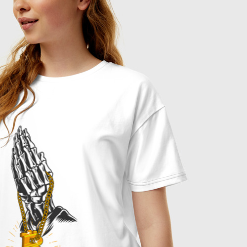 Женская футболка хлопок Oversize Святой Биткоин, цвет белый - фото 3