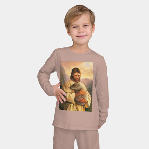 Детская пижама с лонгсливом хлопок Иисус и капибара, цвет пыльно-розовый - фото 3