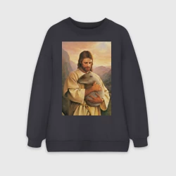 Женский свитшот oversize без начеса хлопок Иисус и капибара