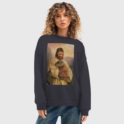 Женский свитшот oversize без начеса хлопок Иисус и капибара - фото 2