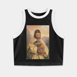 Женская укороченная майка-топ хлопок Иисус и капибара